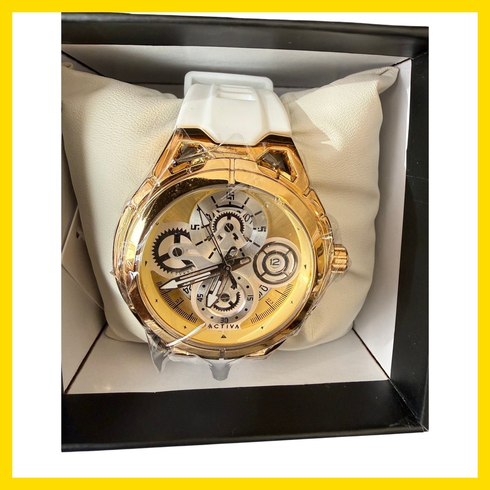 Activa ACW9349-010 Gold Tone White Silicone Strap Watch New in Box